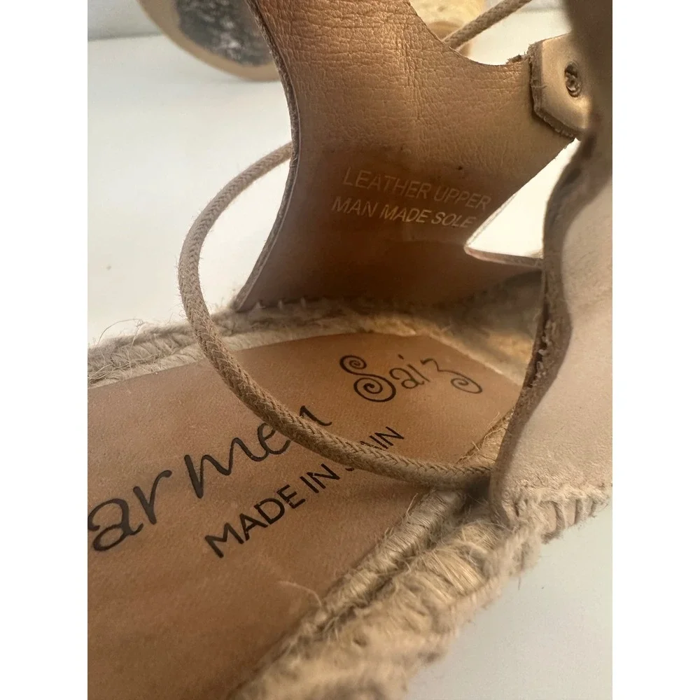 Carmen Women's Tan Leather Lace Up Gladiator Espadrille Wedges 39 Size 8.5